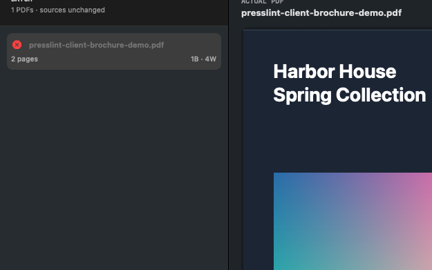PressLint batch list with a two-page PDF